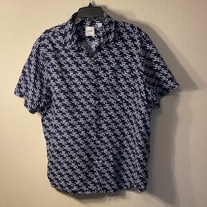 ROWM XL Navy and White Wave Pattern Shirt